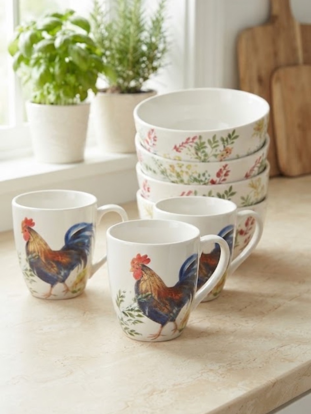 PAULA DEEN set of 3 mugs and 4 bowls in excellent condition